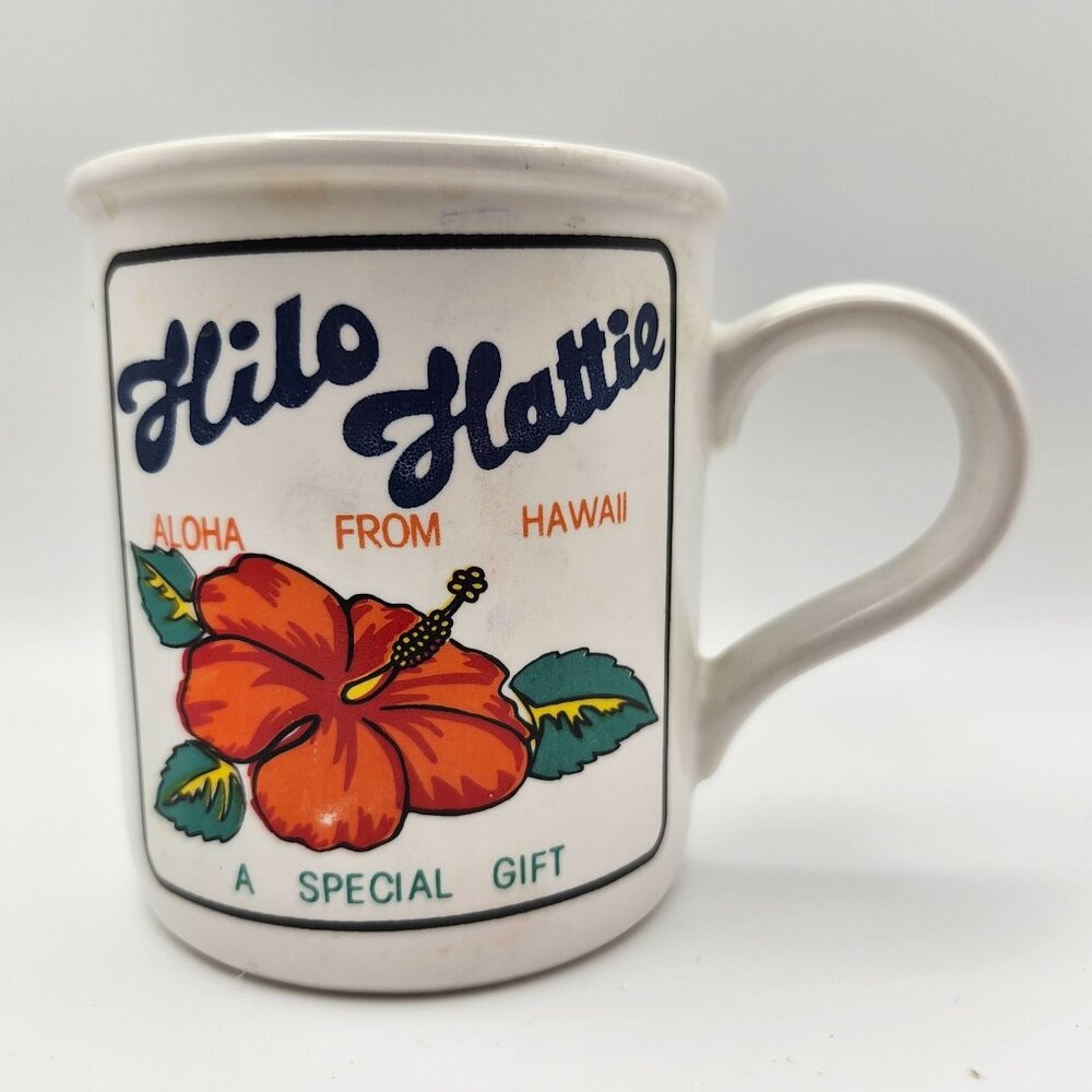 Vtg Hilo Hattie Aloha From Hawaii Hawaiian Coffee Mug Hibiscus Island Map 10oz